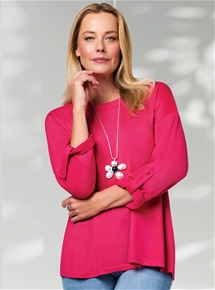 Long Sleeve Button Back Pretend Knit Top