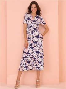 Smocked Waist Midi Jersey Dress